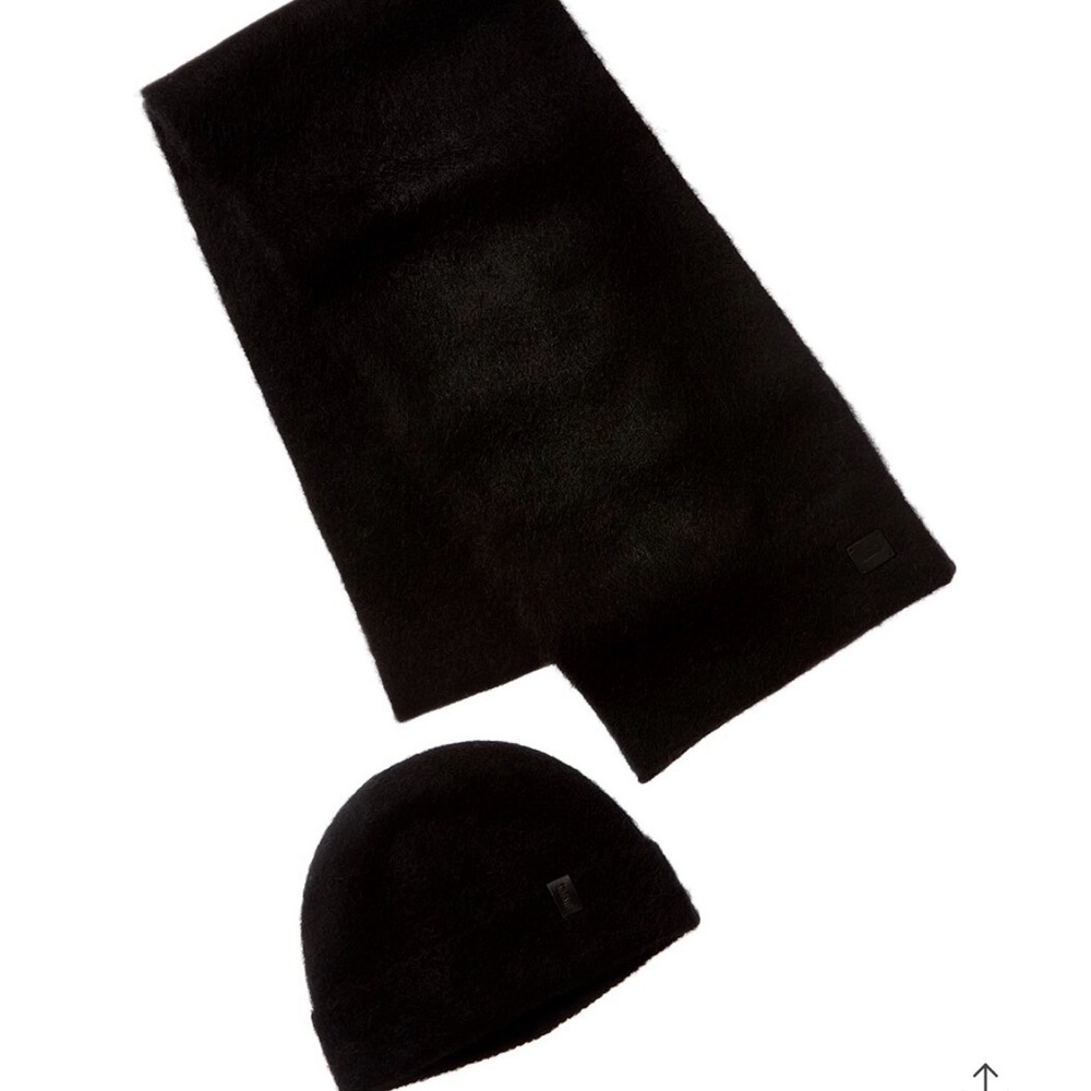 All Saints Black Knit Beanie Hat and Scarf Duo